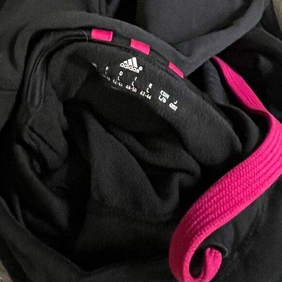 Y2K Adidas Black Pink Fleece Sweatshirt Hoodie L - Picture 7 of 8